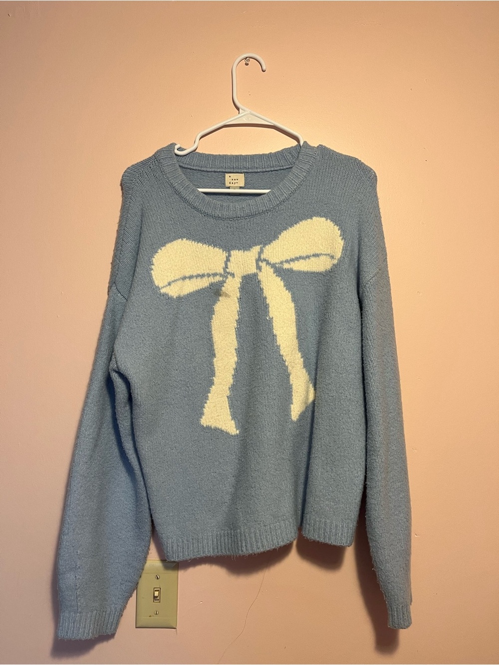 Target Blue Crewneck Sweater with Cream Bow